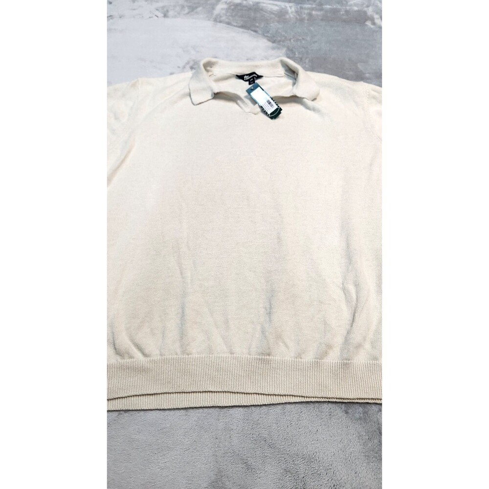 The Commons Men's Off White XXL Linen Johnny Collar Sweater Polo Shirt Top NWT